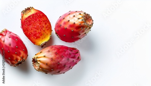 red prickly pear also known as opuntia prominently displayed on a white background offers ample copy space for your text a striking top view flat lay featuring the vibrant red prickly pear