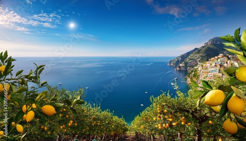 sun drenched amalfi coast lemon trees cascade down to the sparkling mediterranean sea vista agriculture