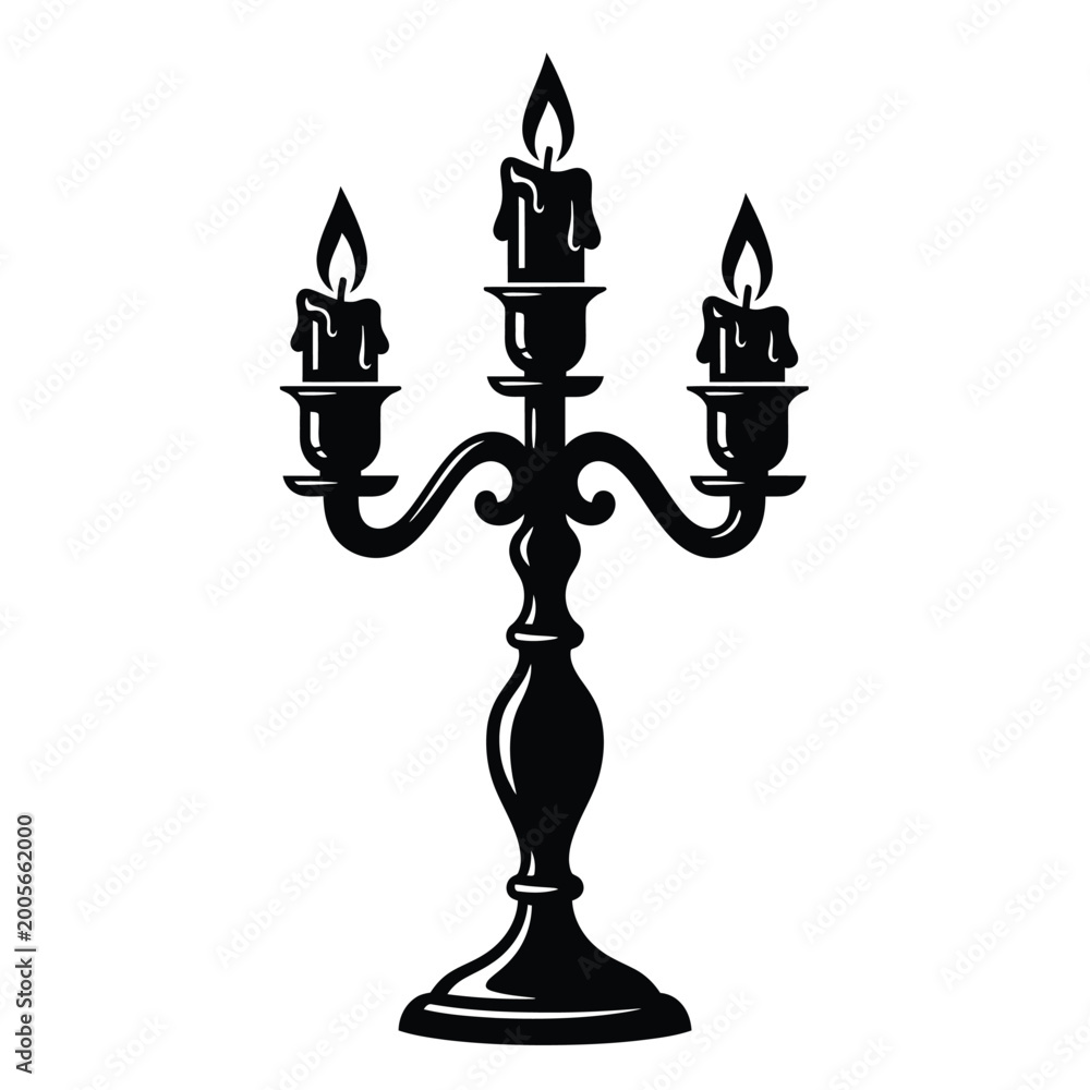 Fototapeta premium Black Silhouette Three- Light Candlestick Holder candelabra