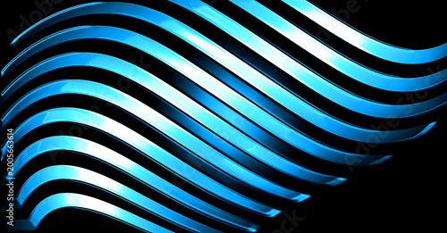Abstract Blue Wave Lines Background Futuristic Glowing Curved Stripes on Black