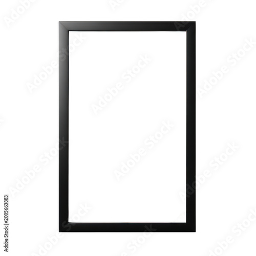 Simple black rectangular picture frame with thin borders isolated on white background Png