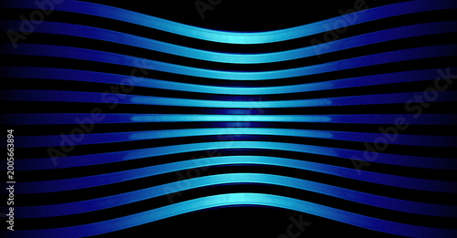 Abstract Blue Wave Lines Background Futuristic Glowing Curved Stripes on Black
