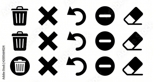 Obraz na płótnie Delete and cancel solid icon set with trash remove and close symbols flat vector