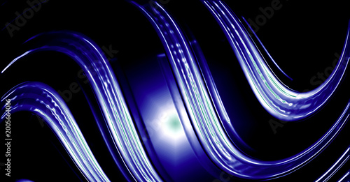 Abstract Blue Wave Lines Background Futuristic Glowing Curved Stripes on Black