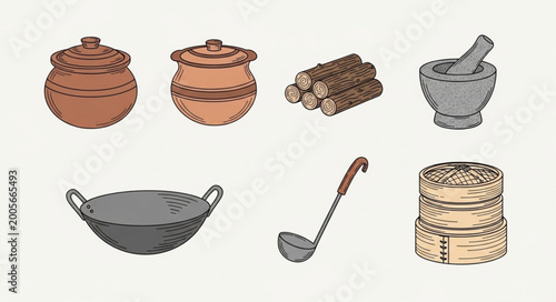 Quadro su tela Clay pots and kitchen utensils.