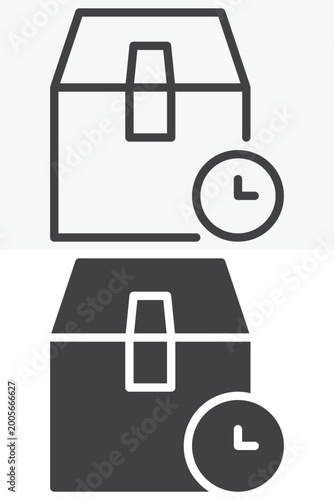 Schilderij op canvas Delivery box waiting time icon set in line, outline and solid style