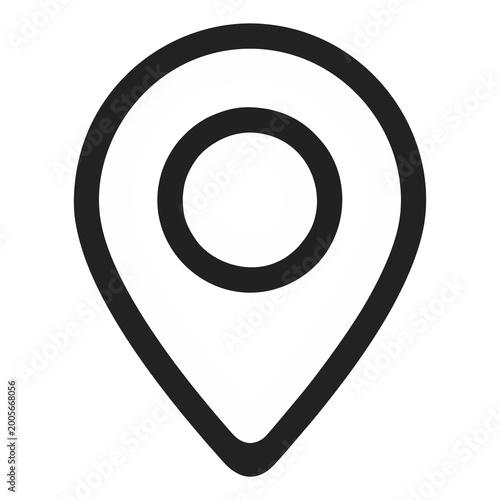  Location pin icon. Map marker symbol. GPS navigation sign. Place pictogram for address, route, destination, travel and local service design. Clean destination point sign pictogram concept