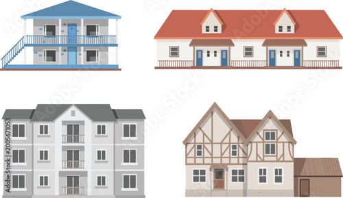 Foto Residential houses vector set modern home buildings architecture exterior illust