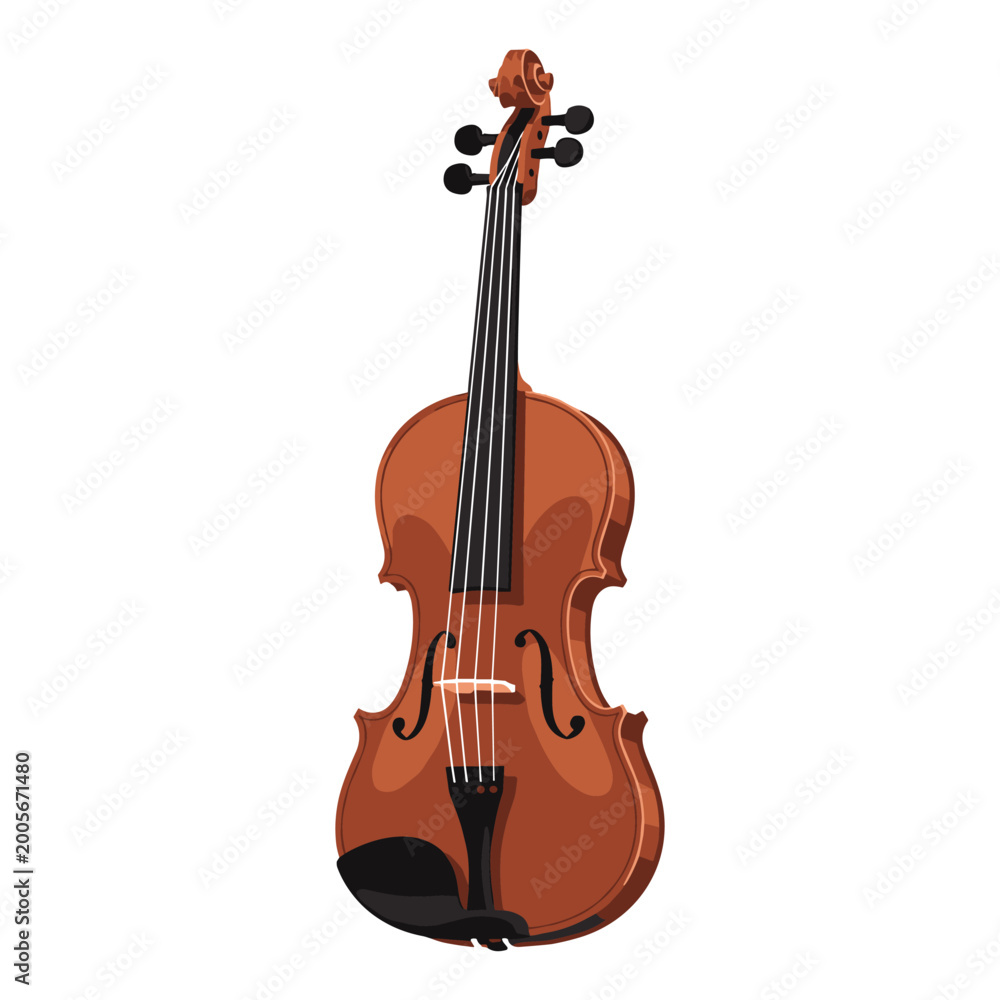 Fototapeta premium Classic brown violin with four strings and fine wood grain