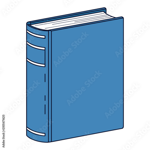 Blue vintage style closed book with white pages and stitching details