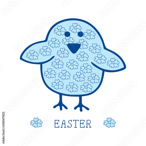 Bright illustration with flower chicks. Postcard. Easter.