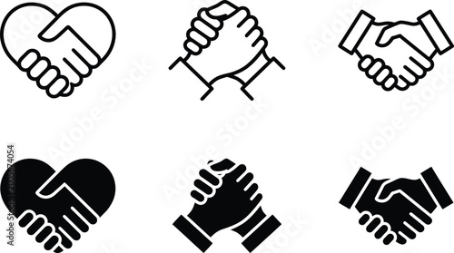 Billede på lærred Handshake and Unity Icon Set - Partnership, Charity, and Solidarity Vector