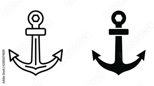 Schilderij op canvas Minimalist anchor icon in black and white vector style