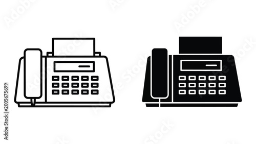 Black and white fax machine and telephone illustration