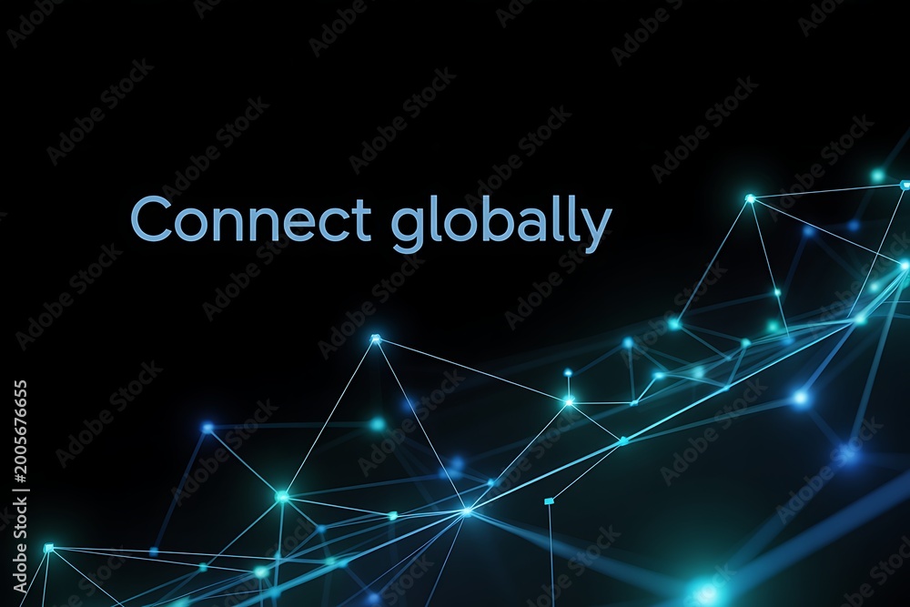 Fototapeta premium Global connectivity, network illustration, blue nodes and lines, futuristic background, communication concept