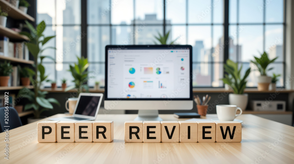 Fototapeta premium Peer review decisions shape manuscript acceptance and research credibility for journal submission systems, grant evaluation panels, academic publishing service pages and scientific integrity training
