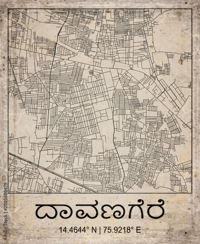 Fototapeta premium Davangere India Retro Minimalist City Map Poster