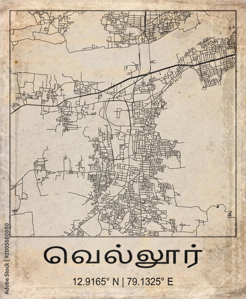 Fototapeta premium Vellore India Retro Minimalist City Map Poster