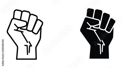 Foto Black and white clenched fists icon symbolizing power and unity