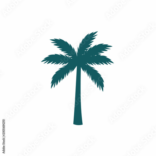 Minimalist Dark Teal Palm Tree Silhouette Isolated on White Background
