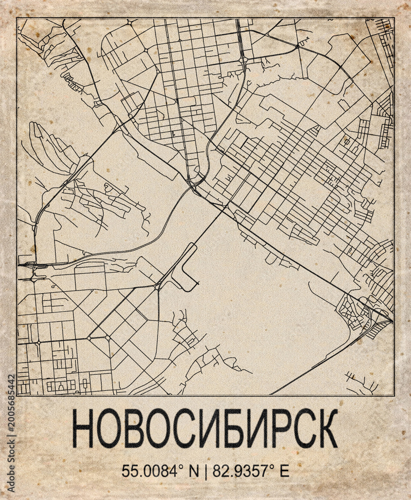 Obraz premium Novosibirsk Russia Retro Minimalist City Map Poster