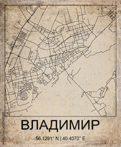 Foto Vladimir Russia Retro Minimalist City Map Poster