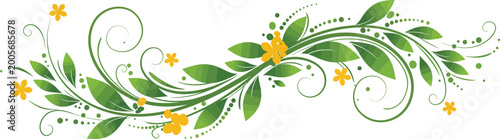 Abstract green spring nature background featuring floral leaf vector patterns and wavy ornaments with copy space for a summer garden illustration design