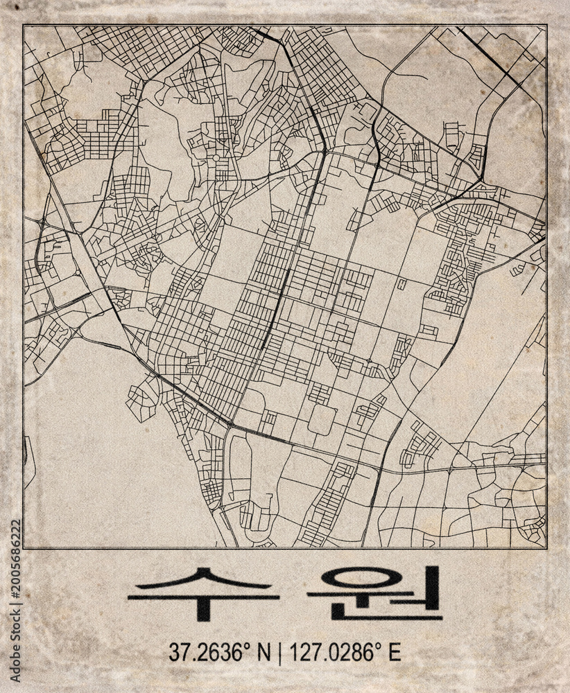 Obraz premium Suwon South Korea Retro Minimalist City Map Poster
