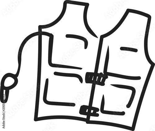 Single Icon of Safety Life Jacket with Whistle Hand-Drawn Doodle Style