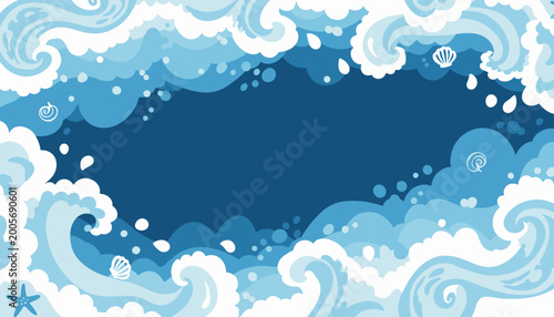 ocean wave frame background water splash border vector illustration