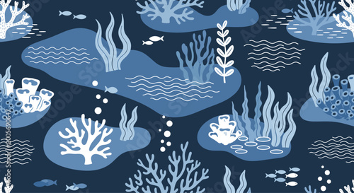 underwater seamless pattern deep sea coral night ocean background vector
