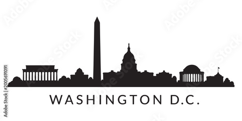 Washington DC Skyline, Capitol Building Monument, USA Landmarks and Government Cityscape Illustration