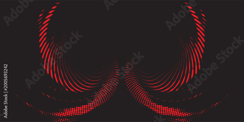 Vibrant red light trails curve symmetrically against a dark background.