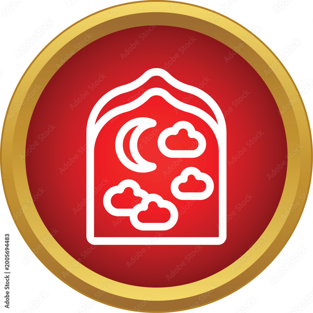 Obraz premium Traditional islamic window featuring a crescent moon and clouds for ramadan