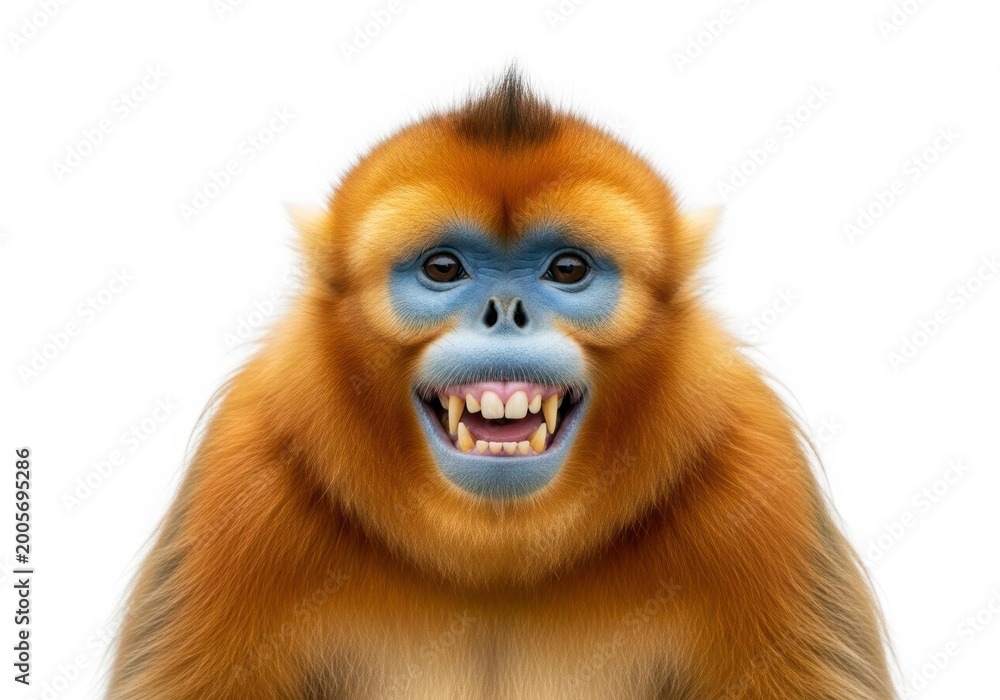 Obraz premium Smiling Golden Snub-nosed Monkey Showing Teeth and Fangs