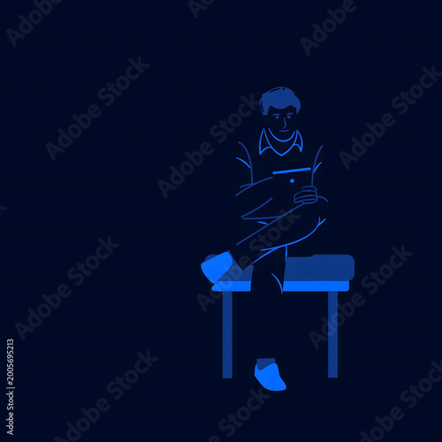 neon silhouette reading under blacklight glow