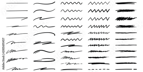 Collection of hand drawn black lines and scribbles