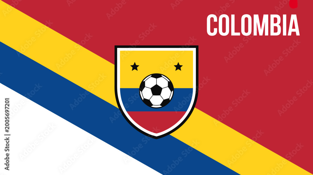 Fototapeta premium Colombia National Soccer Team Flag With Emblem And Soccer Ball Design