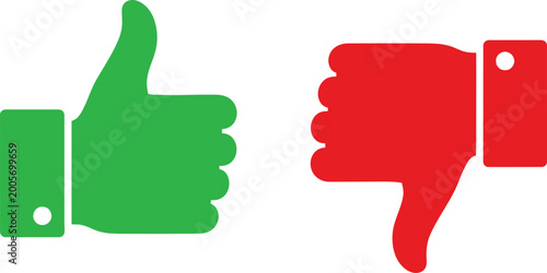 Fényképezés Green thumbs up and red thumbs down icons representing approval and disapproval