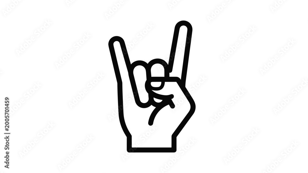 Obraz premium Minimalist black outline of a hand making the rock and roll gesture representing music, energy, party, and a rebellious attitude.