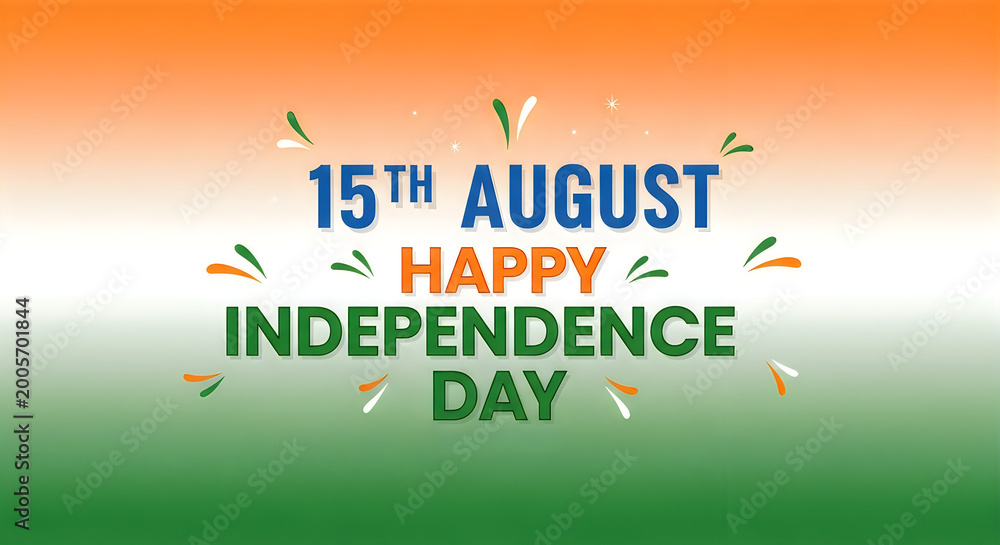 Fototapeta premium Indian Independence Day Greeting with Confetti on Tricolor Background