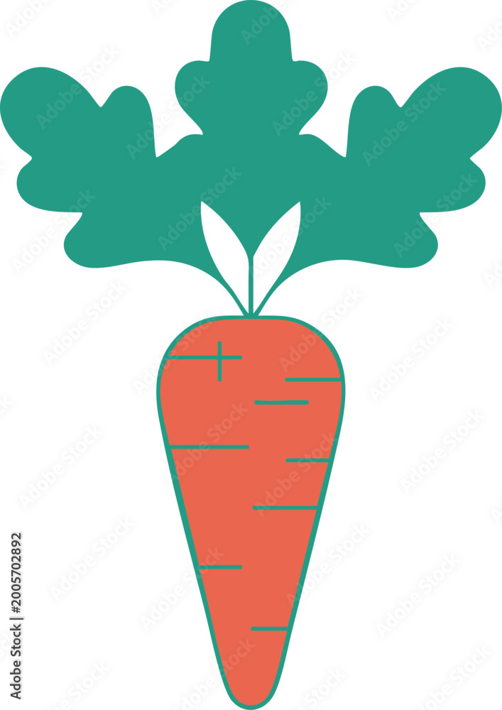 Fototapeta premium Orange and Teal Carrot Icon with Green Leaves Keywords: carrot, root vegetable, icon