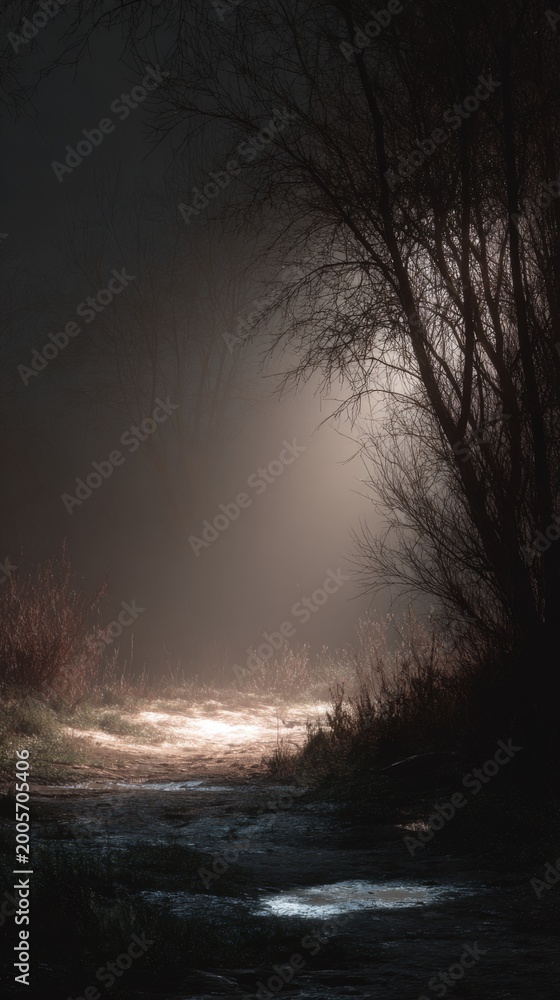 Fototapeta premium Luminous Fog Enveloping a Serene Black Environment at Dusk with Soft Light