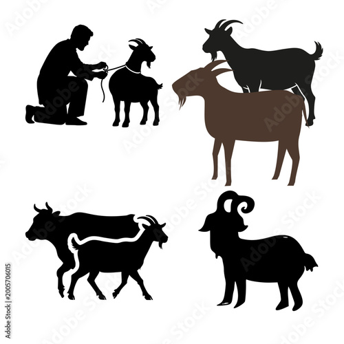 Quadro em tela Qurbani Sacrifice Concept with Shepherd Goat and Cow Silhouettes for Eid al-Adha