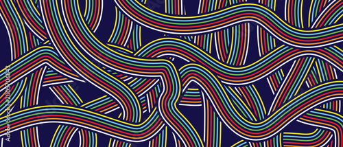 Fotografie An abstract seamless pattern with lines featuring funky bright orange waves and colorful retro vector design elements for a textured fabric backdrop