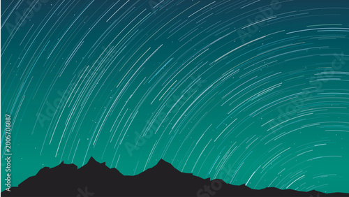 star trails night sky over mountains long exposure landscape teal gradient cosmic motion background