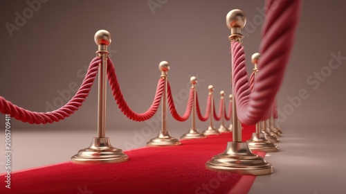 Red Carpet Pathway with Golden Stanchions and Velvet Ropes