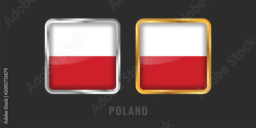 Free Download High-quality square gold and silver labels with the Poland flag. Professional Polish emblems for local products, exports, and manufacturing origin certification. - GFXLoad