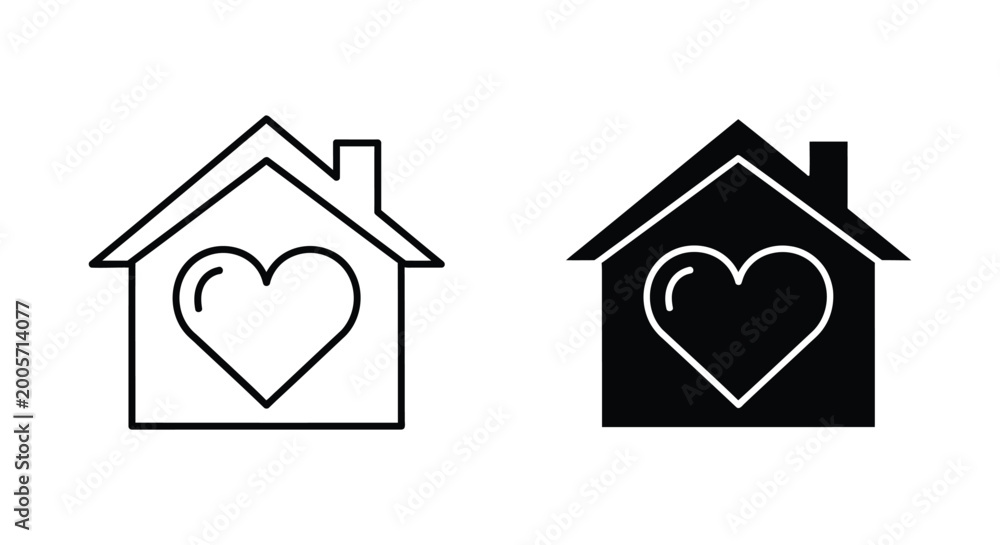 Fototapeta premium House with heart icon set outline and solid fill