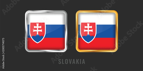 Free Download Slovakia Flag Square Gold and Silver Labels - Premium Slovak National Identity Emblems and Origin Icons - GFXLoad